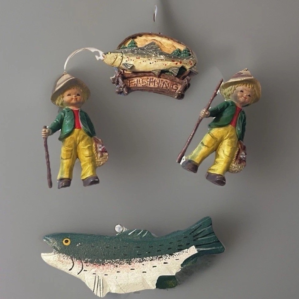 Unbranded Fishing Ornaments Set 4 Piece Multicolor Resin Rustic Cabin Decor